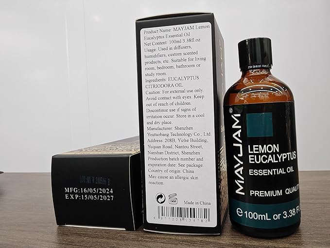 Lemon Eucalyptus Essential Oil, MAYJAM 3.38FL.OZ/100ML Large Volume Lemon Eucalyptus Oil with Premium Glass Dropper, Perfect for Soaps, Candles, Diffuser