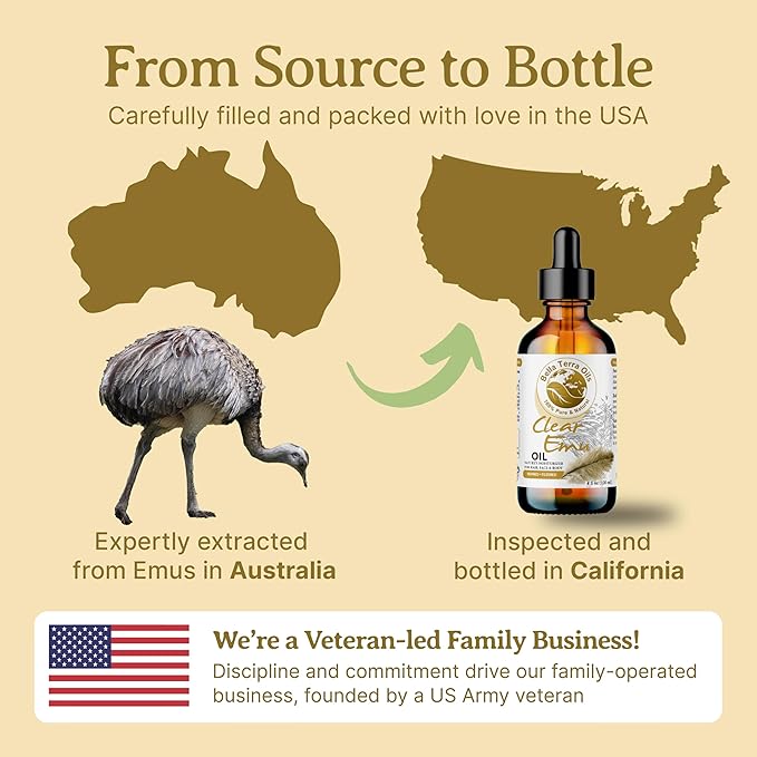 Bella Terra Oils - Clear Emu Oil 4oz - Inspired by Nature's Perfection, High in Omega-3 & Omega-6 Acids, Skin's Best Companion for Moisturization