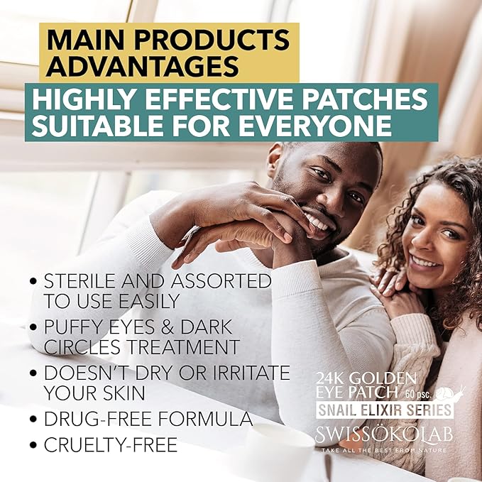 SWISSÖKOLAB Under Eye Patches For Puffy Eyes 24k Gold Eye Mask Dark Circles And Puffiness Collagen Eye Gel Pads Moisturizing & Reducing Wrinkles Anti-Aging Hyaluronic Acid (Snail Series)