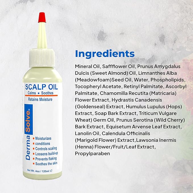 Dermasolve 4 oz Psoriasis, Seborrheic Dermatitis, & Dandruff Scalp Oil - Dermatologist Approved - Flaky Scalp Relief, Clinically Tested, Long-Lasting Itch-Free, High-Performance Formula