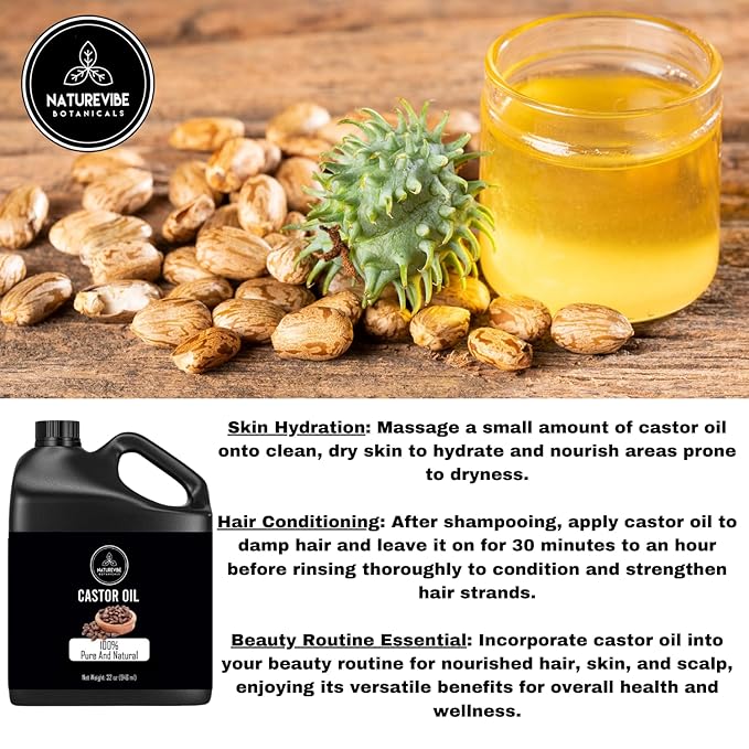 Naturevibe Botanicals Castor Oil 32oz and Apricot Oil 32oz | Oil Combo