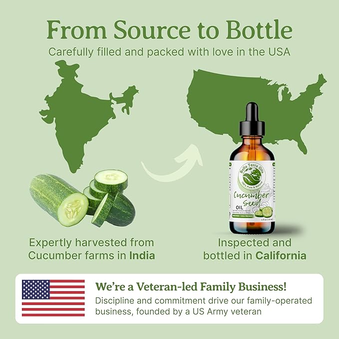 Bella Terra Oils - Cucumber Seed Oil 4oz - A Symphony of Nutrients & Essential Fatty Acids, Cucumber's Gift for Lustrous Skin Brilliance