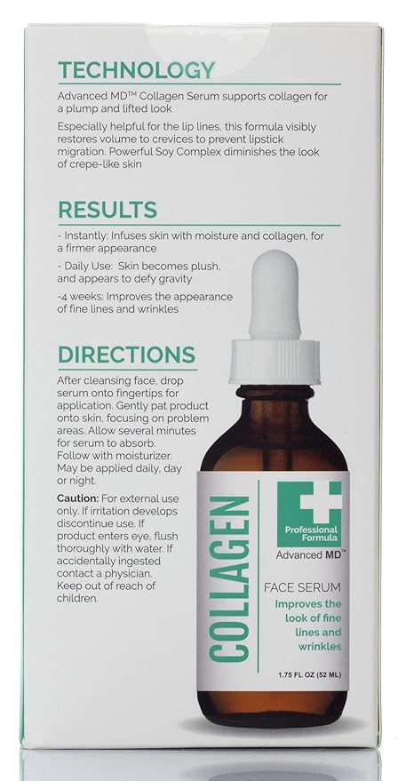 Collagen Face Serum Moisturizer For Wrinkles & Fine Lines Professional Formula To Lift & Firm By Targeting Lost Skin Elasticity. Soy Extract, Antioxidants, Peptides, 1.75 Fl Oz