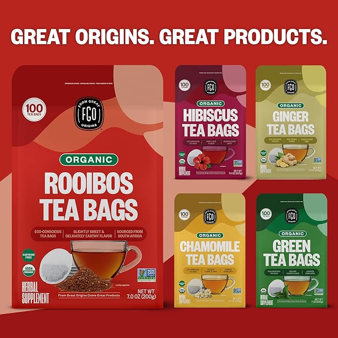 FGO Organic Rooibos Tea, 100 Count, Eco-Conscious Tea Bags, Caffeine Free, Packaging May Vary (Pack of 1)