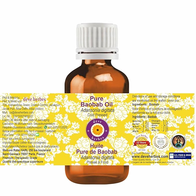 dève herbes Pure Baobab Oil (Adansonia digitata) Cold Pressed 30ml (1 oz)