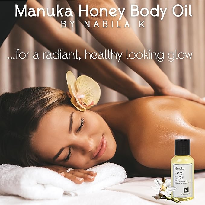 Manuka Honey Body Oil, Travel Size 2.4 oz Moisturize & Nourish with Argan & Coconut Oil - Vitamin C Enriched - Naturally Derived