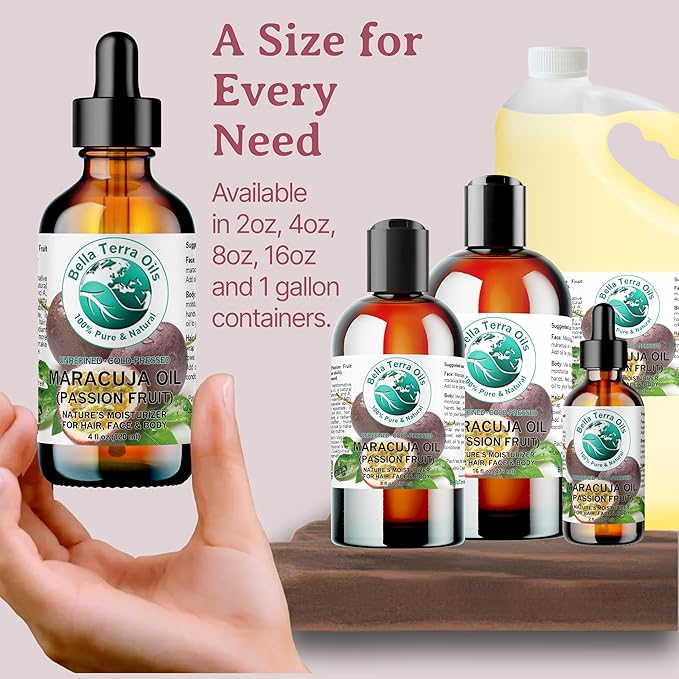 Bella Terra Oils - Maracuja (Passion Fruit) Oil 8 oz - Famed for its High B-Complex Vitamins, Essential Elixir for Radiant & Silky Skin Experience