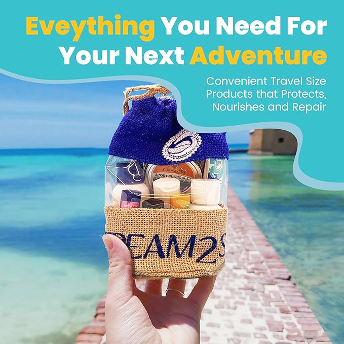 EcoConscious Travel Kit Body & Hair Care Gift Set | Shampoo & Body wash | Conditioner | SPF30, SPF20 and Mineral Sunscreen | SPF 30 Cucumber Mint and Hydrate Cherry Vanilla Lip Balm by Stream2Sea