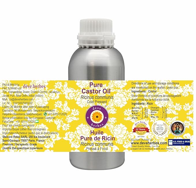 Deve Herbes Pure Castor Oil (Ricinus communis) Cold Pressed 630ml (21 oz)
