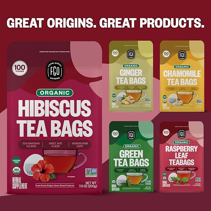 FGO Organic Hibiscus Tea, 100 Count, Eco-Conscious Tea Bags, Caffeine Free, Packaging May Vary (Pack of 1)