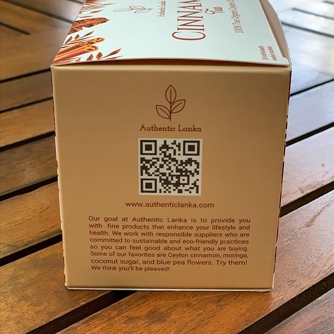 Authentic Lanka 100% True Ceylon Cinnamon Tea 25 Sachets Box - Caffeine Free, Organic Sweet Cinnamon Herbal Tea, Vegan, USDA Organic, Non GMO, Sri Lanka (Ceylon) Origin
