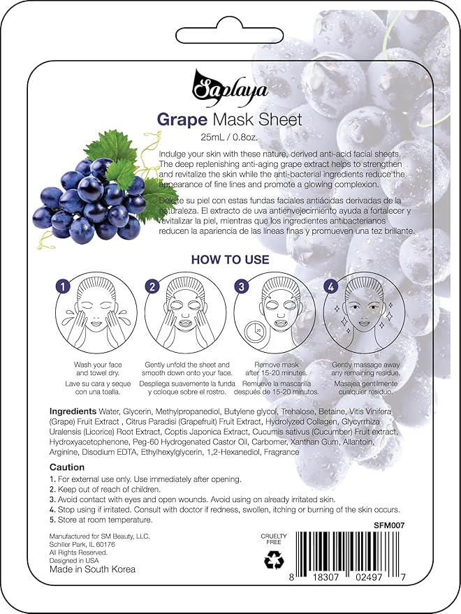 Face Masks 6 Pack Scented Facemask Sheets Skin Care Mask Single Scent K-Beauty Natural Formula