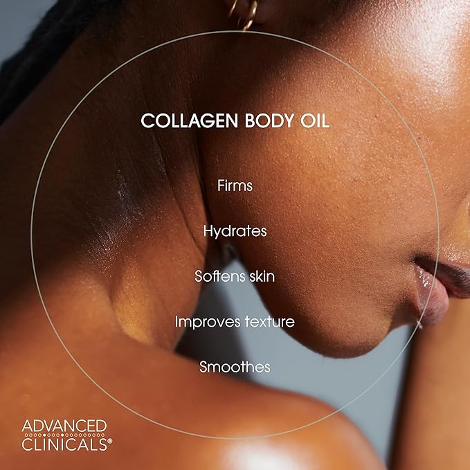 Advanced Clinicals Firming Collagen Body Oil Skin Care Moisturizer | Massage Body Oil | Tighten, Firm, & Hydrate Collagen Oil For Scars, Wrinkles, Crepey Skin, & Stretch Marks, 2-Pack