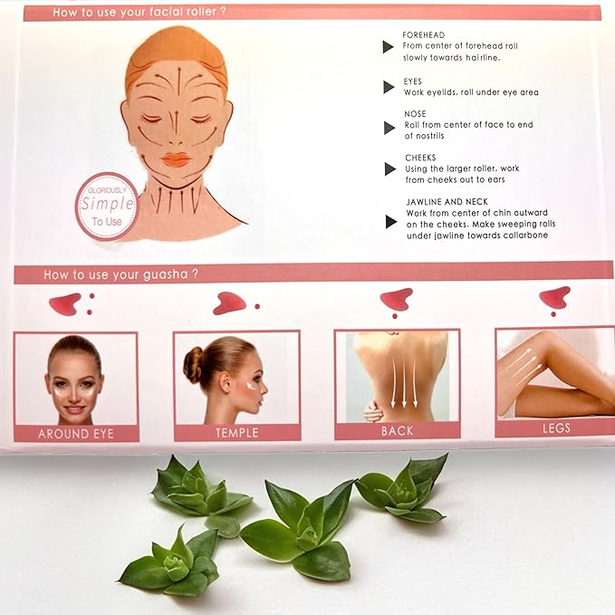 VIVIDUS Gua Sha and Jade Roller Set for Facial Massage, Improve Wrinkles, Reduce Puffiness and Redness, Gua Sha Stone Self Care Gift Set for Women Men (Green)