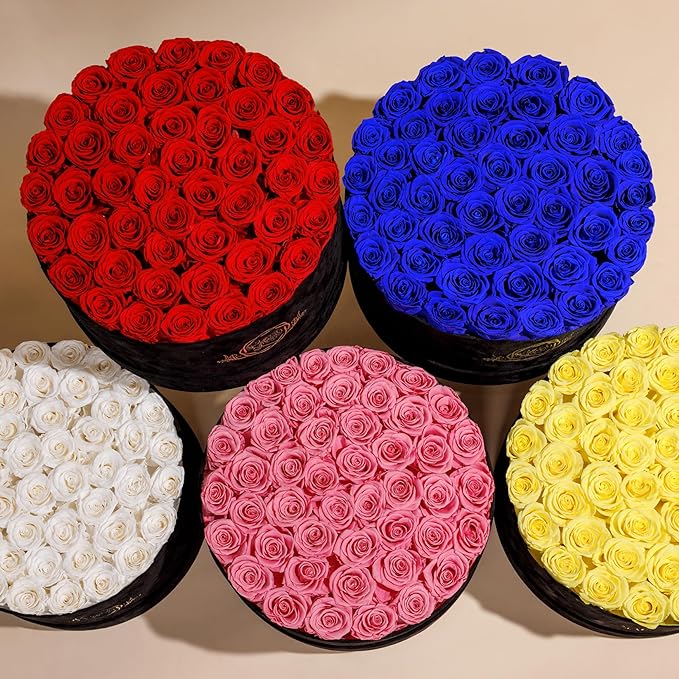 47 Flowers in a Luxury Suede Box, Birthday Gifts for Women, Preserved Flowers, Mothers Day Roses Gift for Mom,Blue