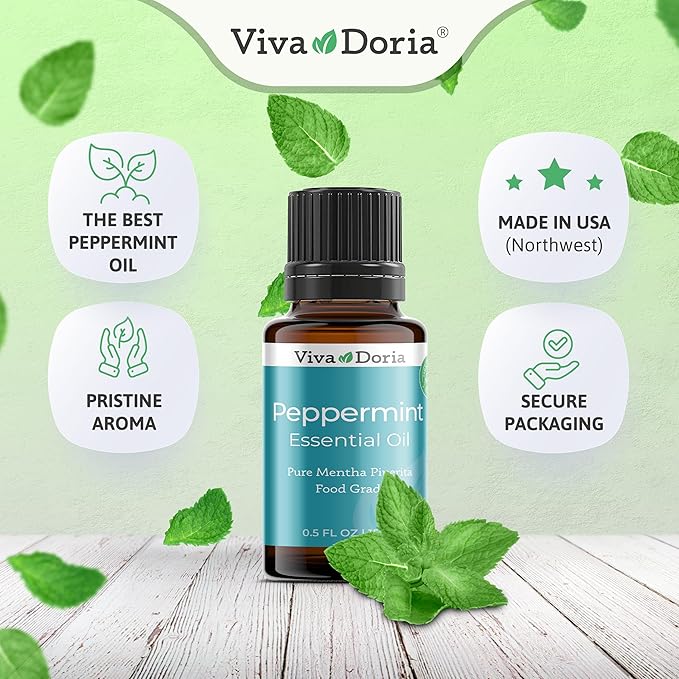 Viva Doria Peppermint Essential Oil, 100% Pure, Natural, Northwest Peppermint Essential Oil, Undiluted, for Aromatherapy | Food Grade, 15 mL (0.5 Fluid Ounce)