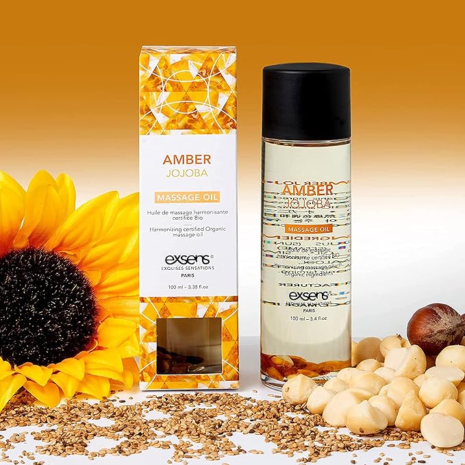 EXSENS Amber Jojoba Crystal Infused Moisturizing Body Oil, Great for Skin& Hair, Certified Organic, Vegan, Paraben Free, Non GMO, Natural Fragrance, 100 ml - 3.8 fl.oz