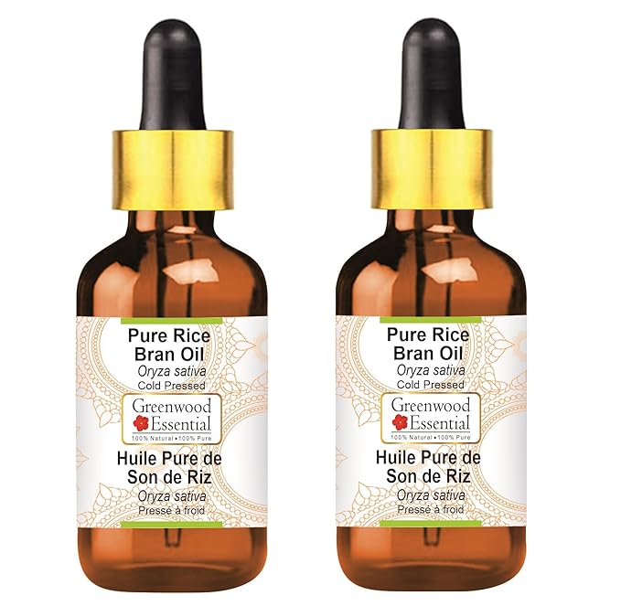 Pure Rice Bran Oil (Oryza Sativa) with Glass Dropper Cold Pressed (Pack of Two) 100ml X 2 (6.76 oz)