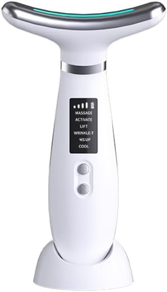 Facial Massager -7 Color Red-Light-Therapy for Face and Neck for Wrinkles, Double Chin, Vibrating Facial Massager with Thermals (White3)