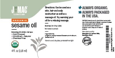 J MAC BOTANICALS Organic Sesame Oil Glass bottle