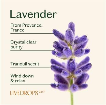 LIVEDROPS 24/7 Relaxed Lavender Essential Oil. Crafted in France. Pure & Natural Aromatherapy for Calm - Diffuser Compatible or Dilute in Carrier Oil for The Skin