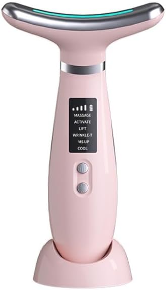 Facial Massager -7 Color Red-Light-Therapy for Face and Neck for Wrinkles, Double Chin, Vibrating Facial Massager with Thermals (Pink2)