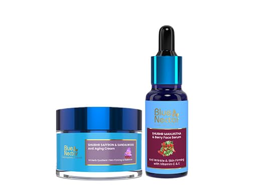 Blue Nectar Manjistha Vitamin C Face Serum for Anti Wrinkle & Skin Firming (1FlOz) Along with Anti-Aging Face Moisturizer for Women for Deep Moisturization (1.76 Oz)