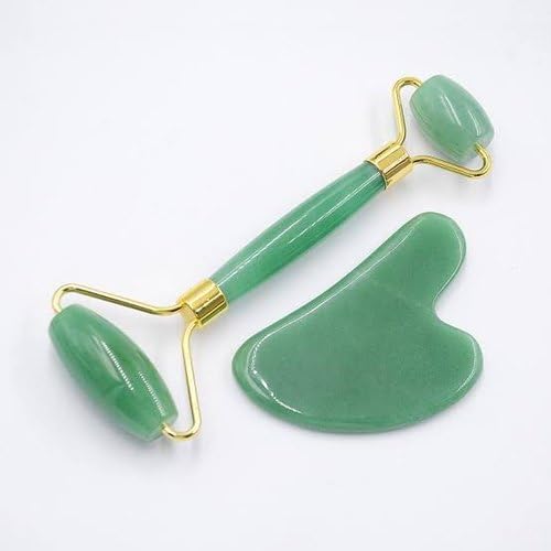 Green Jade Roller & Gua Sha Set, Face Roller Manual Massager,Green Jade Applicator for Face, Neck,Body Muscle,Relaxing, Stimulating Blood Flow, Relieve Fine Lines, Wrinkles,Green