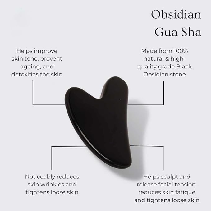 Yssarea Obsidian Roller and Gua Sha - Face Roller | 100% Natural Obsidian Stone Set | Dual Sided Face Massager | Reduces Signs of Aging, Black
