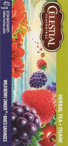 Celestial Seasonings Wild Berry Zinger Herbal Tea, Caffeine Free, 20 Tea Bags Box (Pack of 3)