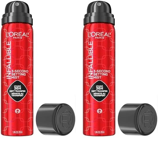 L'Oreal Paris Infallible 3-Second Setting Spray Mist, Microfine Mist for up to 36HR Wear, Clear, 1.76 oz (Pack of 2)