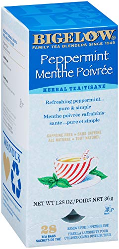 Bigelow Peppermint Herbal Tea 28-Count Boxes (Pack of 6) Caffeine-Free Bagged Herbal Tea in Individually Wrapped Foil Packets Contains Peppermint Leaves and Nothing Else