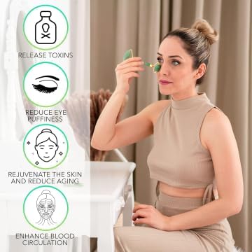 Gua Sha Set and Jade Roller, Guasha Tool Face, Jade Gua Sha & Face Rollers for Women, Beauty Massage Face Roller for Body Muscle Relaxing