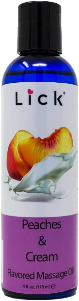 Peaches and Cream Flavored Massage Oil with Vitamin E, Vegan Edible Body Massage Oil for Women and Men with Sweet Almond Oil, Relaxing and Non Sticky Full Body Massages 4 oz