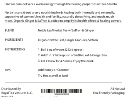 FIRE TEAS Nettle Leaf Saffron Herbal Tea - Loose Leaf -