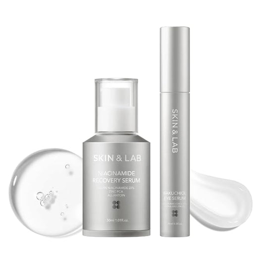 [SKIN&LAB] Crow Feet and Pore Care Vegan Skincare Set: Includes Bakuchiol Eye Serum and Niacinamide Serum