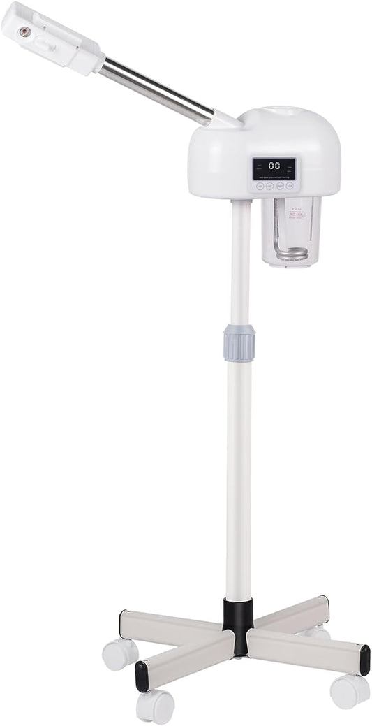 Stand Ozone Professional Facial Steamer with Digital Display, Adjustable Height & Rolling Base, Timer Function, 360° Rotatable Nozzle, Hot Mist Function, Use for Home, Salon SPA (White)