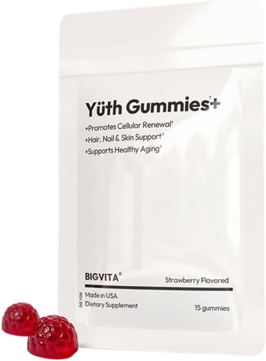 BIGVITA Yuth Gummies + | Spermidine Gummies for Hair Growth, Skin & Nails | High-Purity Spermidine Supplement for Cellular Renewal & Anti-Aging | Collagen Support with Vitamin C & Vitamin A