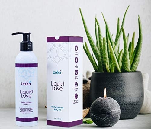 Liquid Love Vanilla Exotique Body Oil for Relaxing Massage Therapy and Sensual Couple's Massages - Made in The USA, 100% Vegan with Luscious Virgin Oils, Grape Seed, Coconut, Vitamin E, 8 floz