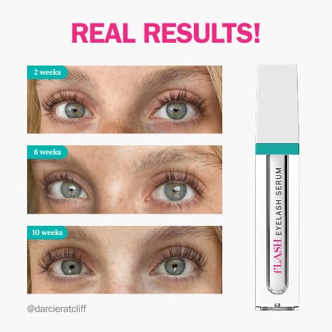 fLASH Eyelash Serum for Long, Curled Natural Lashes - Enhances & Strengthens, Safe & Effective Formula for Contact Wearers & Sensitive Eyes, 3 Month Supply - 2mL (0.07 Fl Oz)