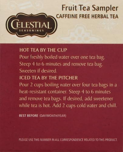 Celestial Seasonings Fruit Tea Sampler Herbal Variety Pack, Caffeine Free, 18 Tea Bags Box (Pack of 5)
