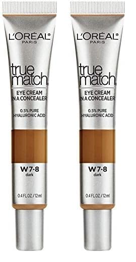 L’Oréal Paris True Match Eye Cream in a Concealer, 0.5% hyaluronic acid, Dark W7-8, 0.4 fl. oz. (Pack of 2)