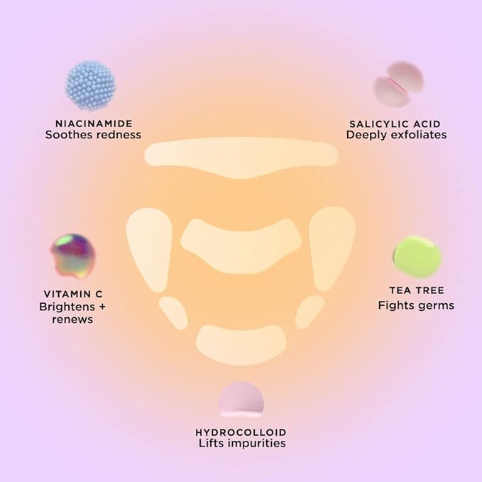 ZitSticka Hydrocolloid Surface Area Pimple Patches for Face - Clarifying Pore & Blemish for Large Zit T-Zone Coverage - Zit Sticker Absorbs Oil, Unclogs Pores, & Targets Clusters (FACE MAP 2PC)