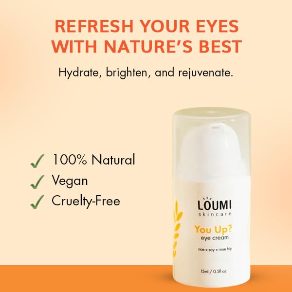 LOUMI Skincare You Up? Rose Hip Eye Cream | Brightening, Hydrating Under-Eye Cream | Reduces Dark Circles, Puffiness & Wrinkles | Rice, Soy & Rosehip Collagen Boost | Natural, Vegan, Cruelty-Free 1oz