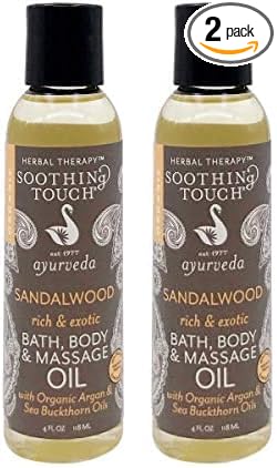 Soothing Touch Organic Bath, Body & Massage Oil, Sandalwood, 4 Fl Oz (Pack of 2)