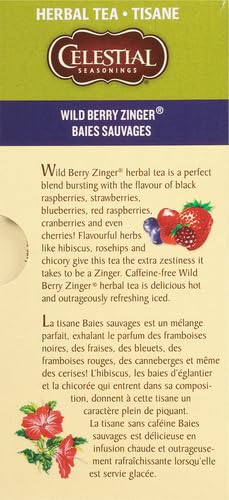 Celestial Seasonings Wild Berry Zinger Herbal Tea, Caffeine Free, 20 Tea Bags Box (Pack of 3)