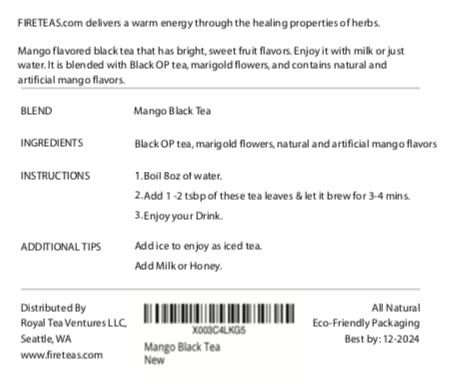 FIRE TEAS Mango Black Tea - Loose Leaf Tea -