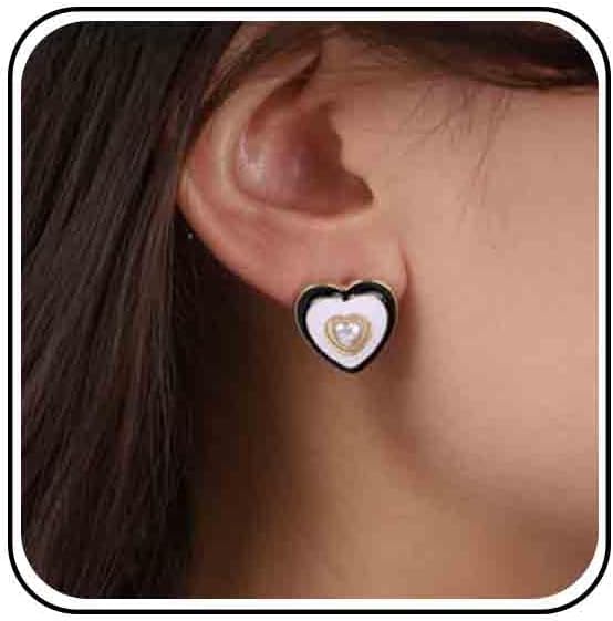 Vintage Pearl Heart Stud Earrings Enamel Heart Earrings Heart Love Earrings White Minimal Earrings Jewelry for Women