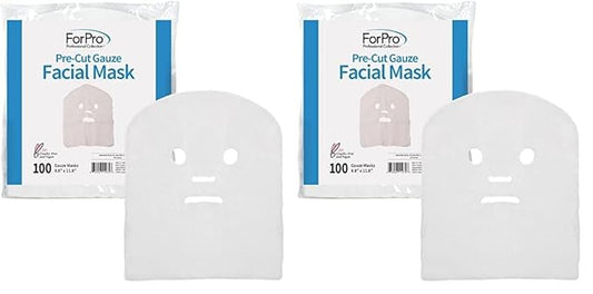 ForPro Precut Gauze Facial Mask, 100% Cotton Gauze, for High Frequency Facial Treatments and Masks, 100-Count (Pack of 2)