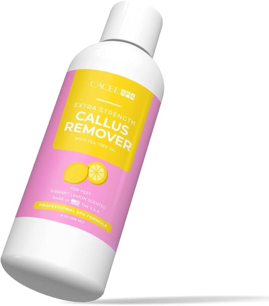 Cacee 8oz Foot Callus Remover with Tea Tree Oil, Lemon Scent for Foot Spa, Pedicure Soak, Foot Care, Athletes Foot Treatment, Cuticle and Callus Remover for Feet